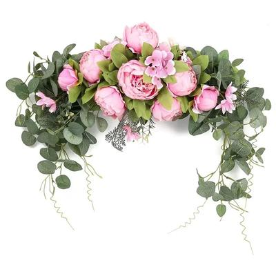 30Inch Wedding Artificial Peony with Green Leaves Swag Backdrop Centerpiece Garland for Arch Front Door Wall Home Hanging Decor