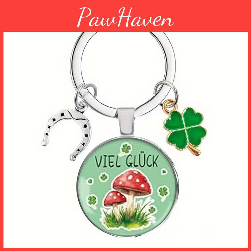 Four Leaf Clover And Mushroom Keychain Cute Pendant For Holiday Event Gift