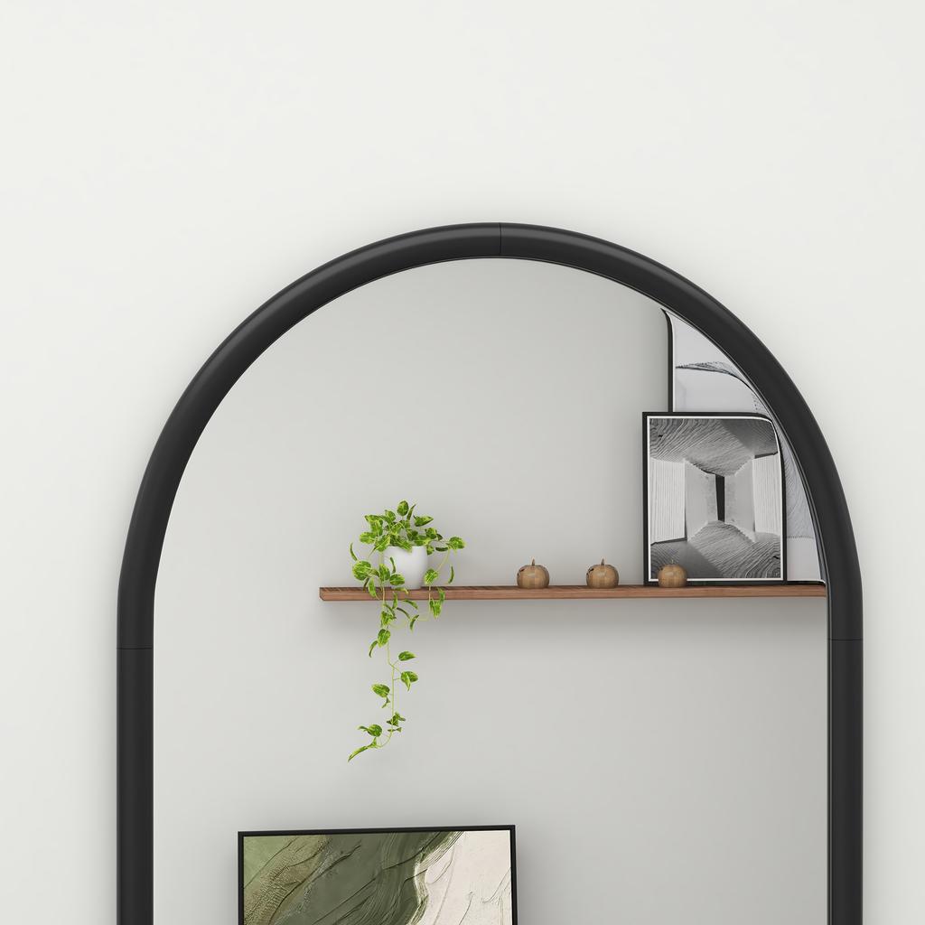 Arched Wall Mirror, 110 x 65 cm, Wooden Frame, Black