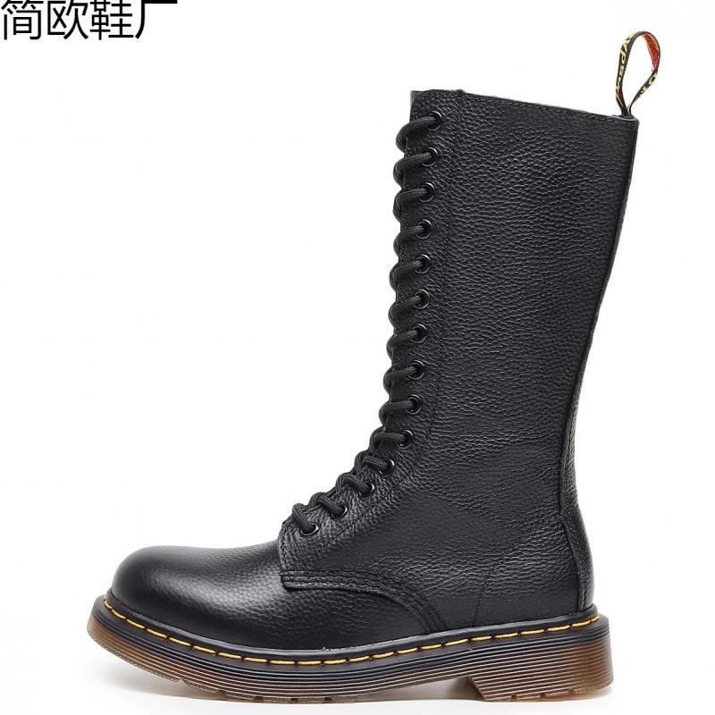 Real wool lychee pattern locomotive boots women's hole British top short boots men's and women's leather boots round head