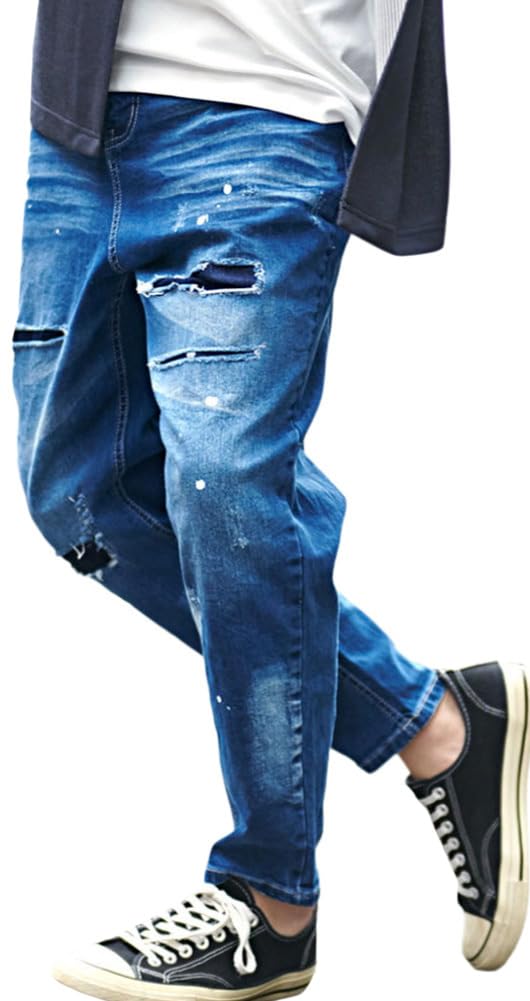 SILVER BULLET CavariA Unisex Wide Leg Stretch Denim Pants with Distressed Paint Size 46 Indigo Men s Finish, CATN24-11, (L),