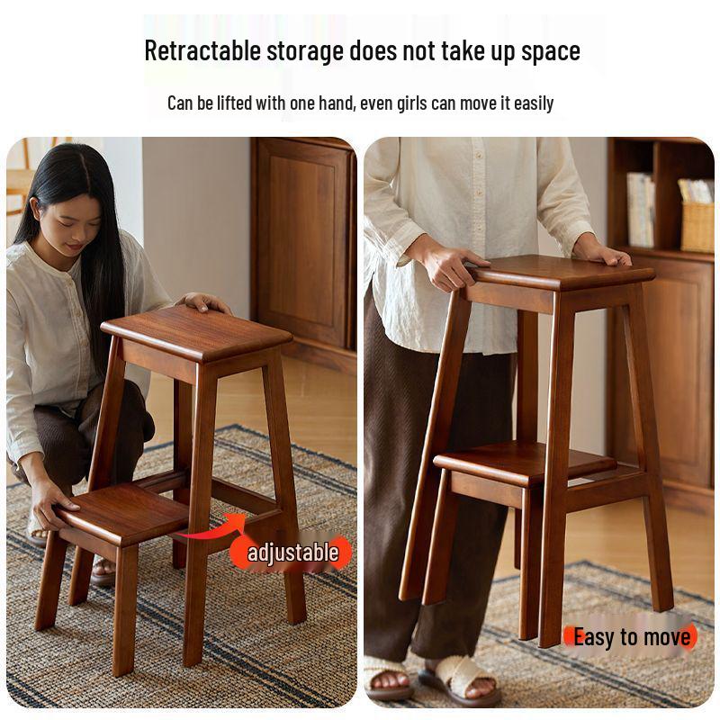 Retro Solid Wood Foldable Step Stool - Multi-functional Indoor Ladder & High Stool