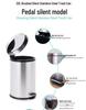 Stainless Steel Flip-Top Trash Can: Silent, Soft-Close, Foot-Operated Bin for Bathroom or Kitchen.
