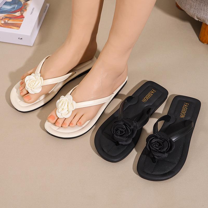 Damsommar Pärl Strass Flip-flops - Ny 2028 Rund Tå Halkfria Platta Svala Tofflor