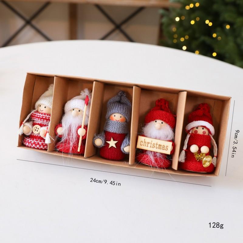 Santa Claus Costume Set 5pcs Plush Christmas Ornament Hanging Decoration Handmade Doll Gift Holiday Tree