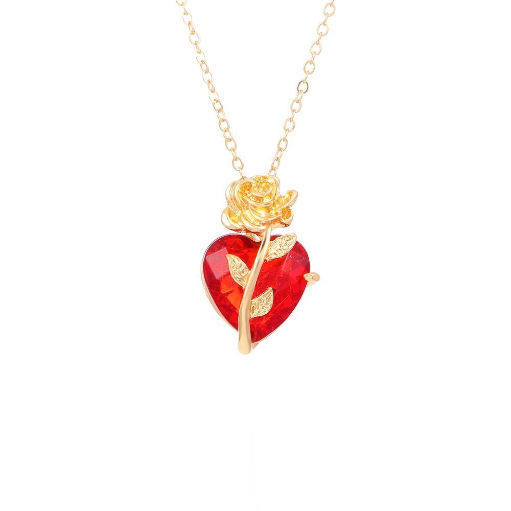 Fashion Gothic Red Heart and Rose Pendant Necklace Jewelry for Men and Women Gift