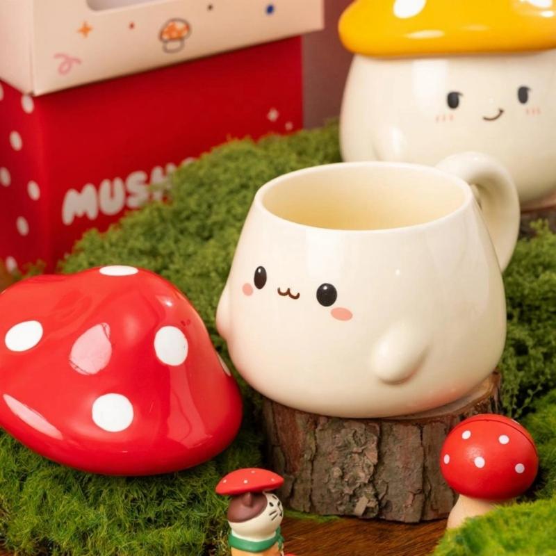 Mushroom Shaped Ceramic Mug Lid Unique Designs Drinking Cup For Women Gift Heat Resistant Home Drinkware