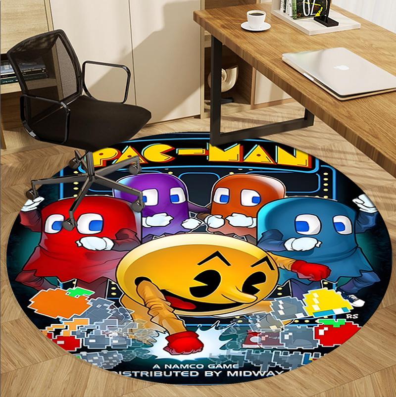 PAC Pattern Round Rug, Indoor/Outdoor Mat, for Picnic, Gameroom, Bedroom, Office, Living Room, Home Decor Carpet, Birthday Gift