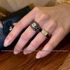 Exquisite Black Oval Sparkling Diamond Wide Band Ring for Women - Vintage Luxury Index Finger Accessory