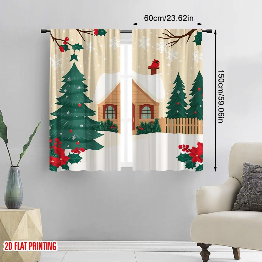 2 Stück, 2D-Flachdruck Kreative Vorhänge Weihnachtshütte Schneeflocken Kardinal (4) Vielseitig 100% Polyester (ohne Stange) Zuhause