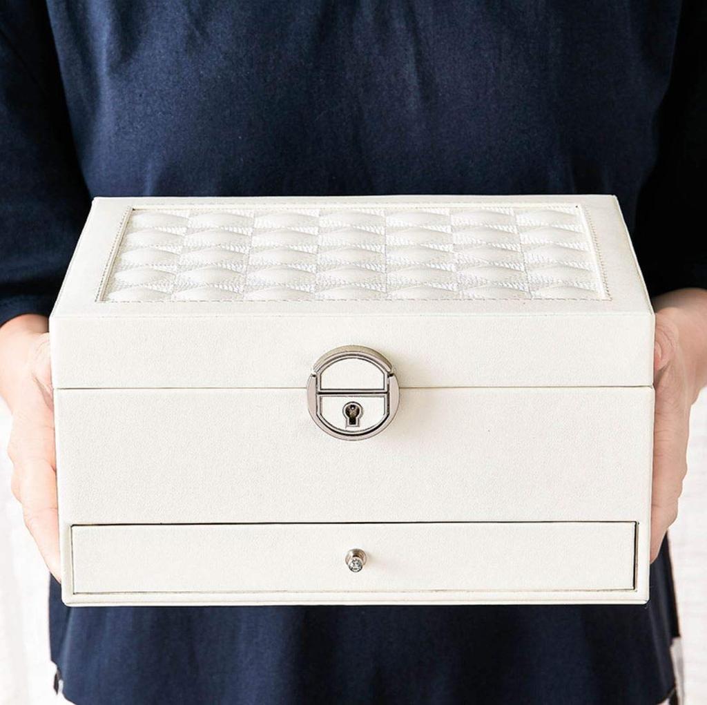 Jewelry Box, Accessory Case, Jewelry Storage, Large Capacity, Lockable, Mirrored, 01153 (White)