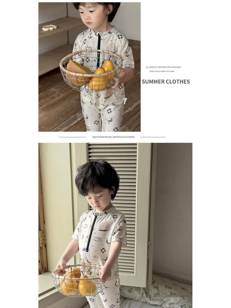 2024 Korean Style Kids' Summer Swimsuit - Simple, Casual, Quick-Drying Sun Protection for Beach & Hot Springs.