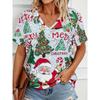 Summer Ladies Christmas 3D Printed V-Neck T-Shirt Fashion Versatile Trend Breathable Casual