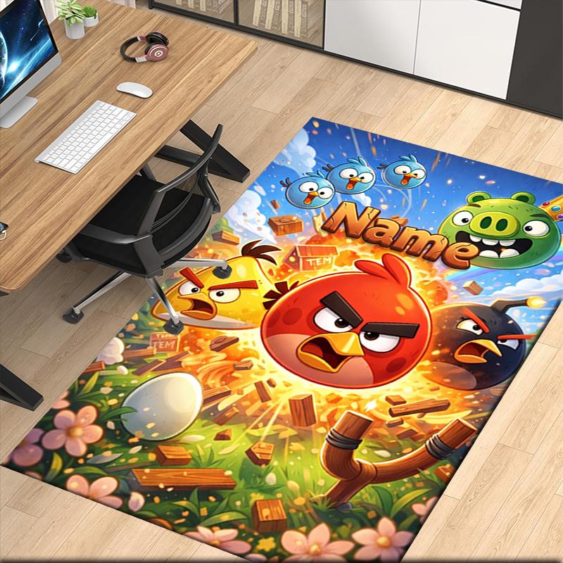 Custom Name Angry Birds Printed Carpet Rug For Office Chair Living Room Bedroom Kitchen Room Decor Gifts
