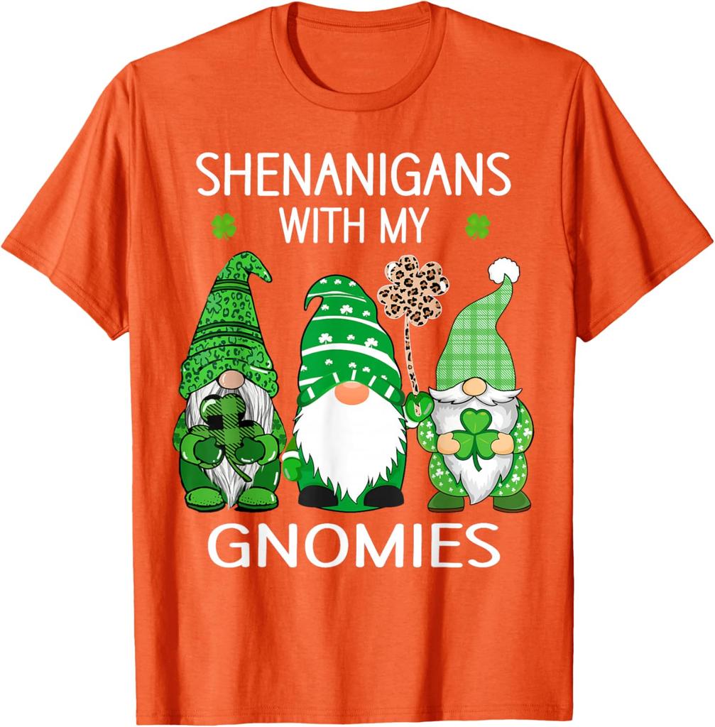 Shenanigans with My Gnomies St Patricks Day Gnomes Graphic Tee Casual Cotton T-Shirt