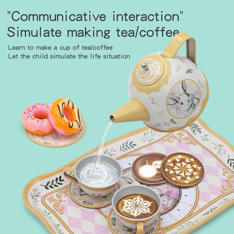 Tea Party Pretend Play Toys Kitchen Coffee Tea Set Afternoon Tea Food Dessert Cake Bread Educational Toy Birthday Christmas Gift