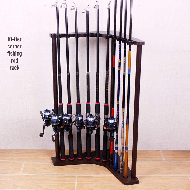 

16-Position Solid Wood Fishing and Billiard Cue Rack for Rods and Cues - Tackle Display Stand