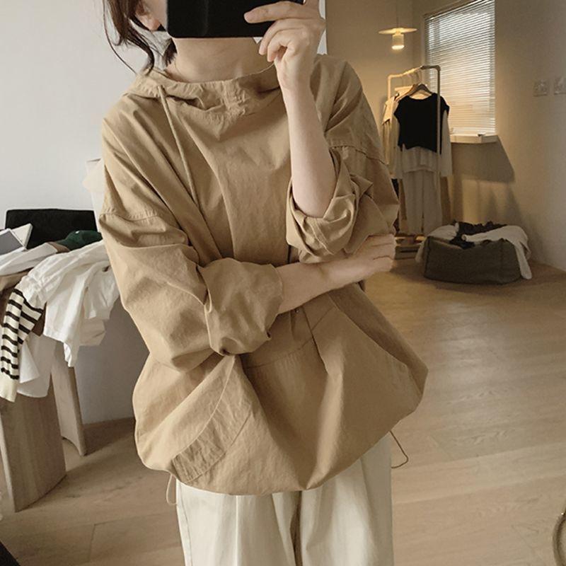 Spring Autumn New Solid Color Fashion Long Sleeve Hoodies Women High Street Casual Drawstring Pockets All-match Pullovers