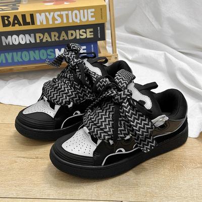 Zwart Wit Gemengde Kleuren Koppel Casual Sneakers Nieuw Reflecterend Dikke Zool Veterschoenen Ademende Dames Heren Schoenen