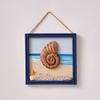 Wood Beach Framed Wall Art Coastal Ocean Theme Wall Hanging Sign with Steer Wheel Conch Sailboat for Bathroom Bedroom Living Room Decor