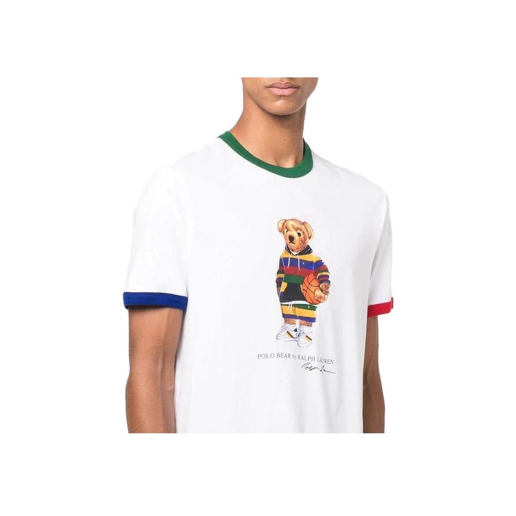 Polo Ralph Lauren Color Block Collar Bear Print Short Sleeve T-Shirt Men Tops White 710872321-001