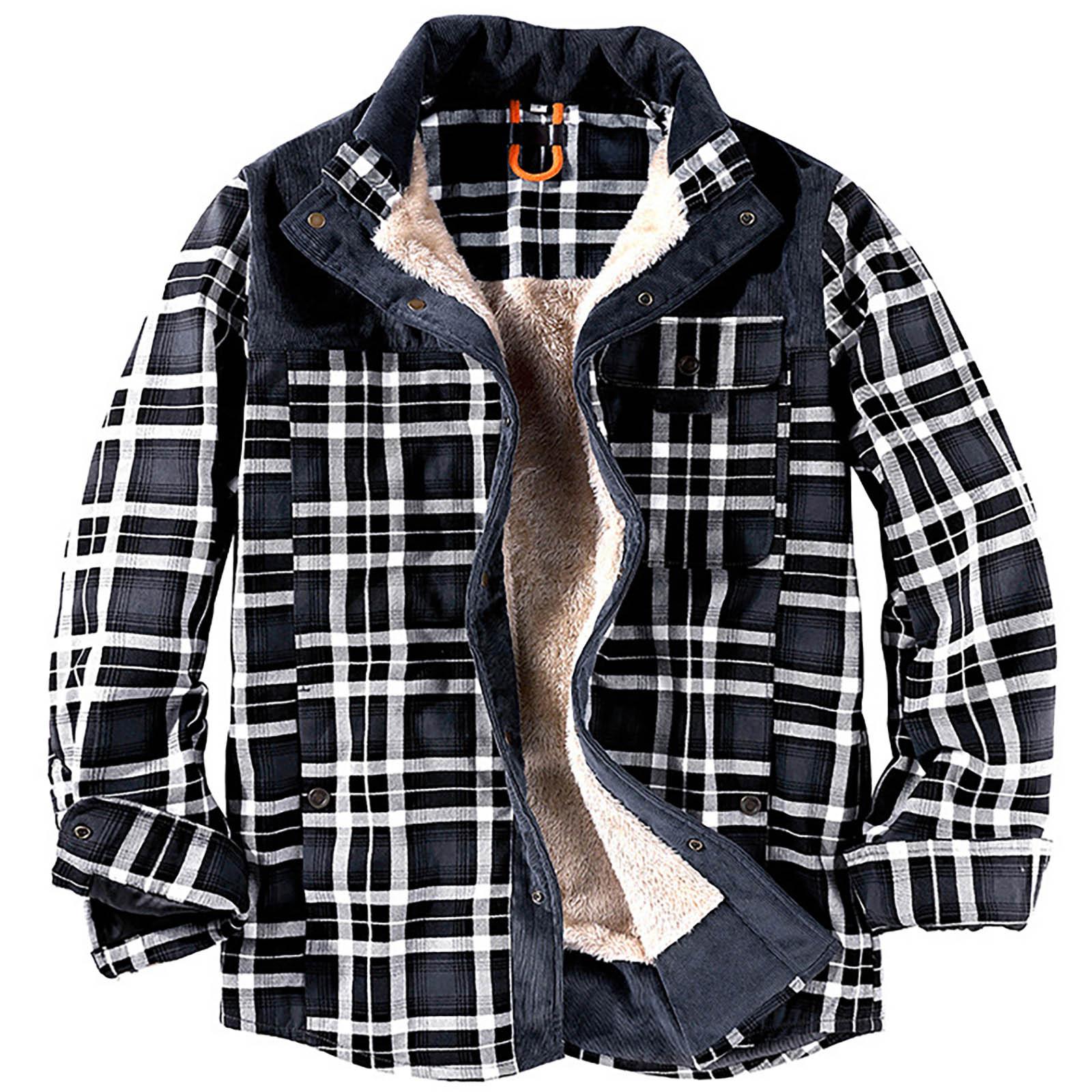 

Мужская клетчатая рубашка на стеганой подкладке на пуговицах с бархатной теплой курткой с капюшоном L серый