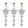 Butterfly-bow Dangled Navel Ring Piercing 14G Flower Heart Crystal CZs Belly Button Ring for Women Stainless Steel Belly Jewelry