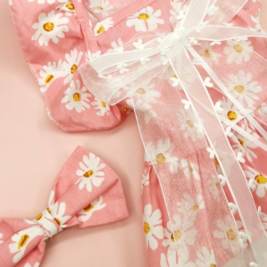 Yousheng Summer Dog Dress Cute Bow Hairpin Floral Print Elegant Outfit Breathable Casual Wear Bow-knot Lace Princess Dress Pet Cat Two-legged Clothing