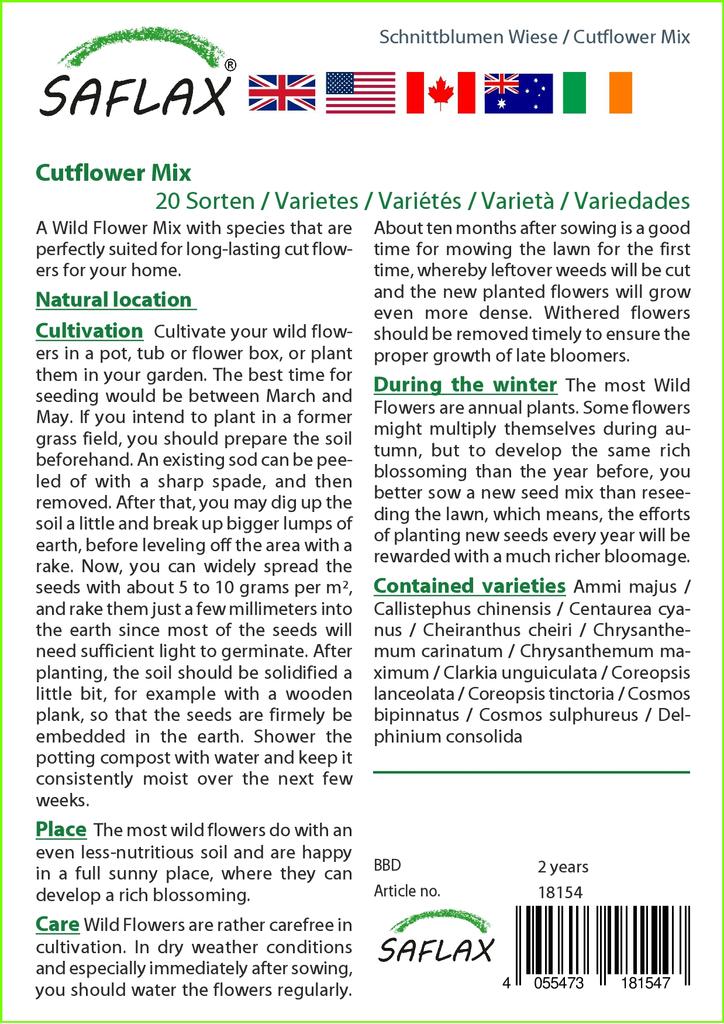 SAFLAX Cutflower Mix - 1000 Seeds - 20 Wildflower Mix