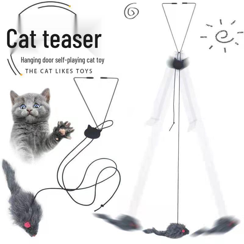 Mouse Cat Teaser Wand - Elastic Door Clip, Self-Play Bouncing Toy for Kittens