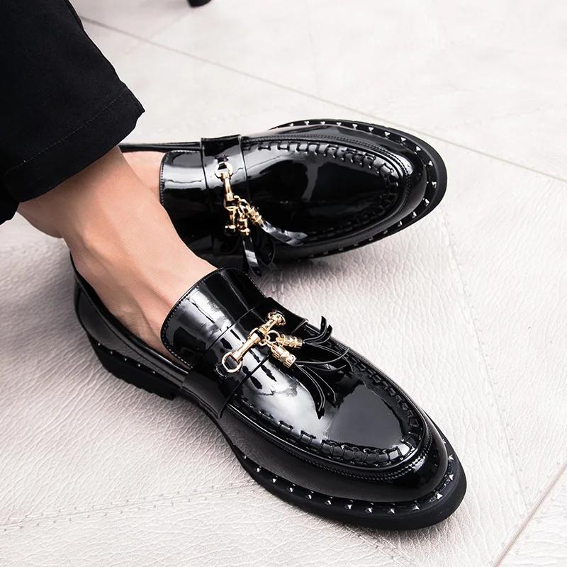Fashion Men Leather Driving Shoes tassel Black Blue Slip On loafers spring Summer Men Leather moccasins outdoor club pary shoes men