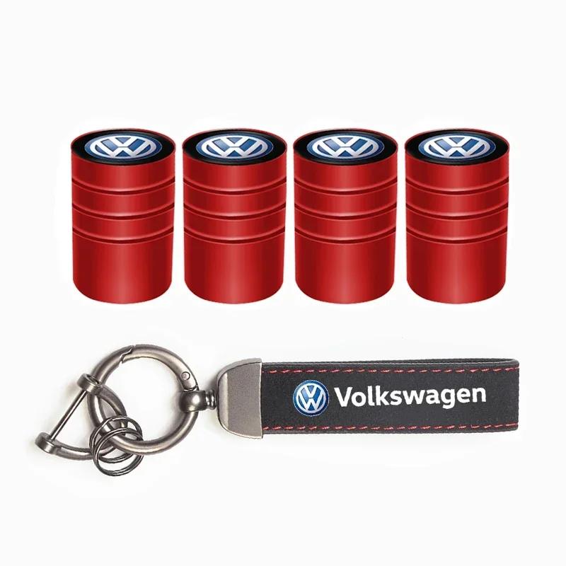 T23-Car Tire Wheel Valve Caps Cover Suede Car Key Chain Ring Keychain For Volkswagen ID GTI Golf Polo Passat Tiguan Jetta Beetle CC