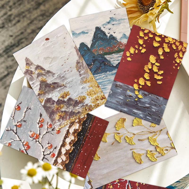 30 Sheets Oil Painting Style Card Postcards Message Cards Nordic Style Decorative Wall Stickers for Living Room