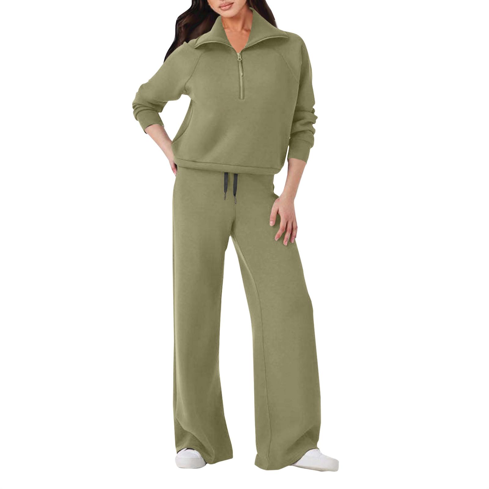 

Women s Sportswear Suit Fall Oversized Half-Zip Sweatshirt Wide Leg Sweatpants Casual Suit Sportswear L