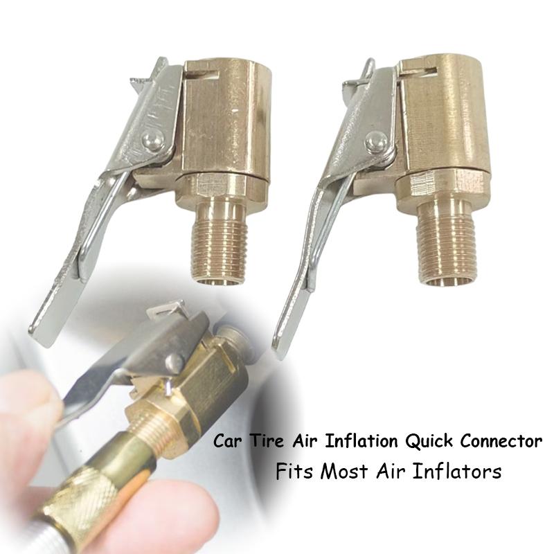 2pcs Car Tire Air Inflation Quick Connector Air Pump Inflator Adapter Clamp-type Threaded Nozzle Automotive Tire Chuck Accessory