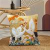 Golden Red-Crowned Crane Pillow Cover 2D Faux Embroidery Print Cushion Case Oriental Floral Home Decor Gift