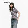 MO&Co. Silk-Cotton Striped Polo Knit Top