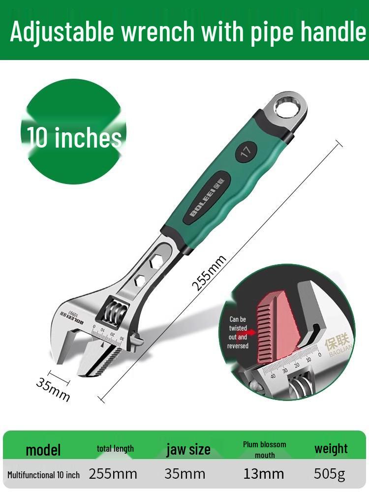 Universal Adjustable Wrench Tool Set with Large Opening - Multifunctional Pipe and Small Wrench