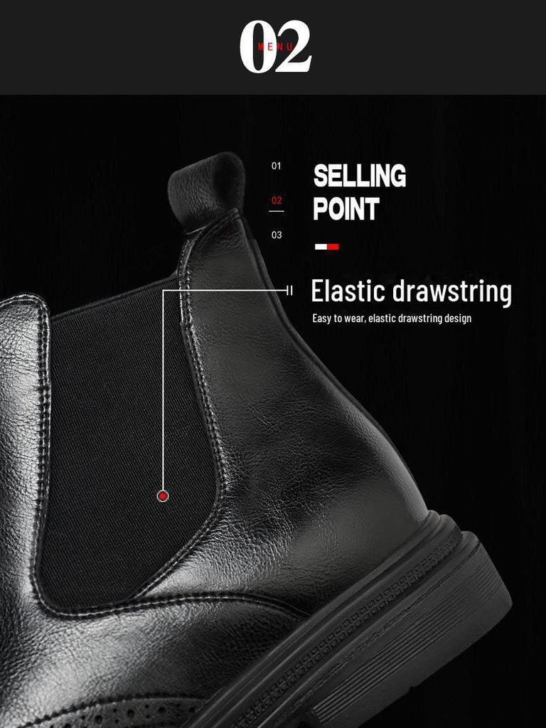 Men’s Mid-High Top Genuine Leather Brogue Chelsea Boots