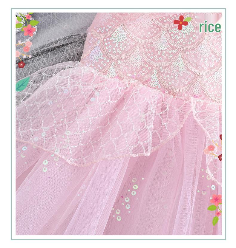 Girls' Pink Sequin Flutter Sleeve Mermaid Dress - Summer Party Princess Gown