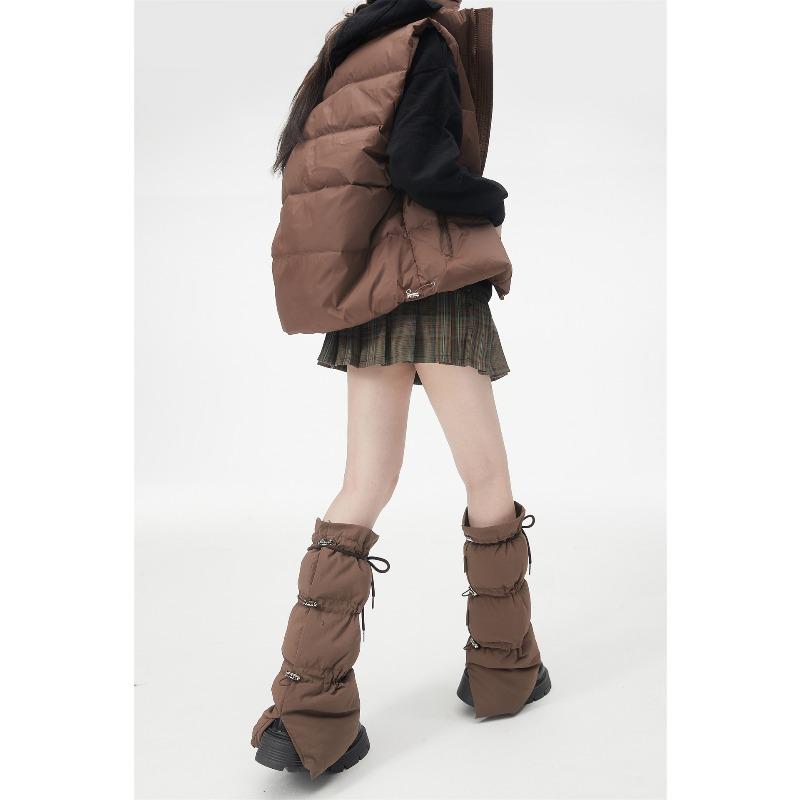 Pernas Acolchoadas Puffer de Inverno Femininas Esportes ao Ar Livre Cordão Ajustável Divididas Flared Cobre-Botas Punhos Meias