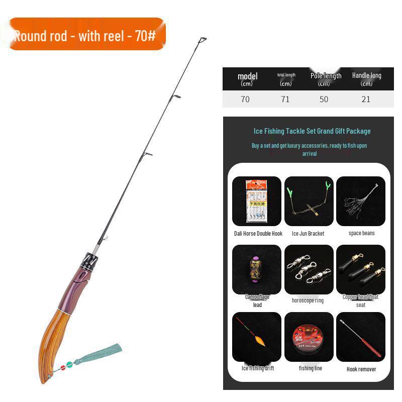 Ice Fishing Rod Set 2023: Winter Carbon Rod with Round and Flat Tips, Mini Size, Straight Handle