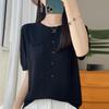 Women Knit T-shirt Summer Knitted Shirt Short Sleeve Tees O-neck Pullover Knit Tops Female