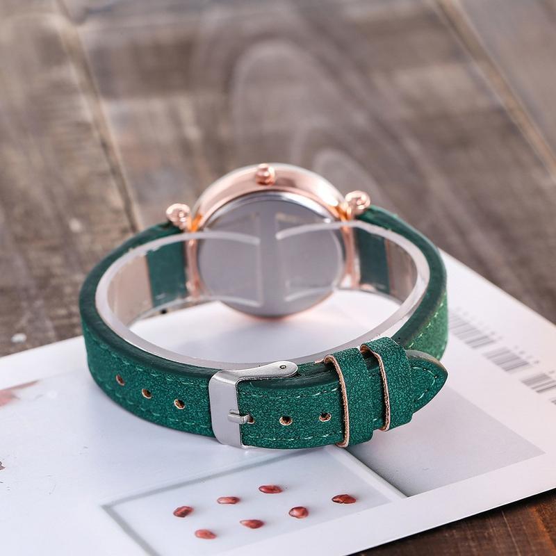 Damenuhr / Lederarmband mit Sternenhimmel-Zifferblatt / Quarzuhr