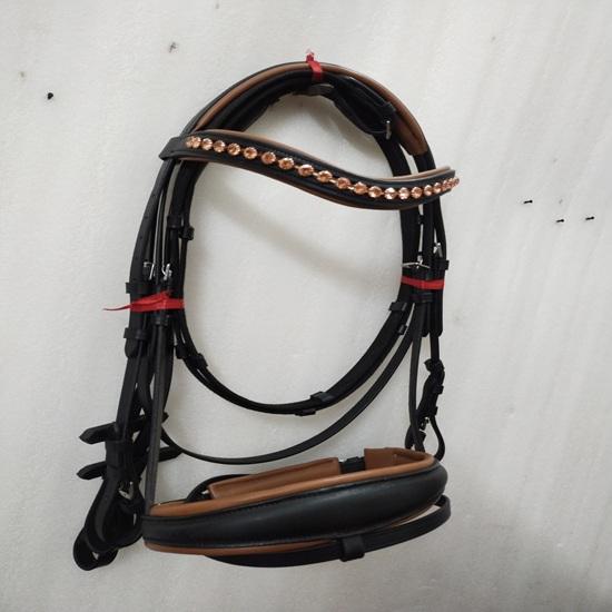 Dressage Crank Bridle Tan Stone Crystal Browband with Softy Padding for Horse .