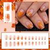 24Pcs Fall Maple Leaf Press On Nails Short Square Fake Nails with Orange Gold Glitter French Tips Design False Nails Artificial Nails Nude Full Cover