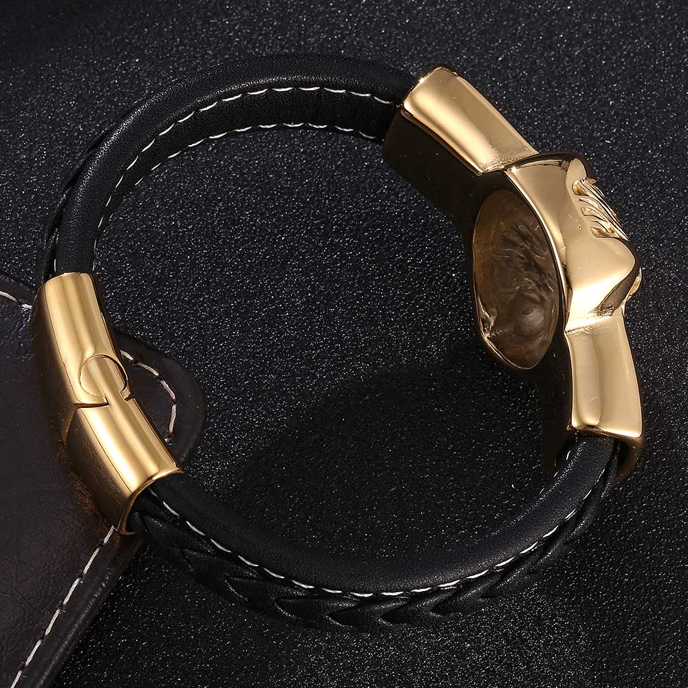 New Mens Bracelets Leo Lion Stainless Steel Clasp Black Leather Bracelet Cuff Wristband Fashion Jewelry