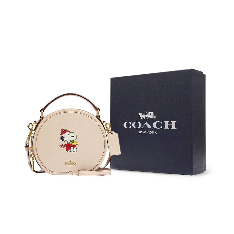 New COACH Peanuts Snoopy Collaboration Canteen Cow Leather Handbag Shoulder Bag Crossbody Bag Small Size Women's Ecru CE845-IMOQY