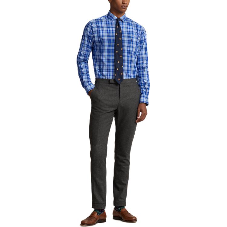 Polo Ralph Lauren Logo Embroidered Plaid Button-Down Long Sleeve Shirt Men Shirts Blue MNPOWOV16823322-999