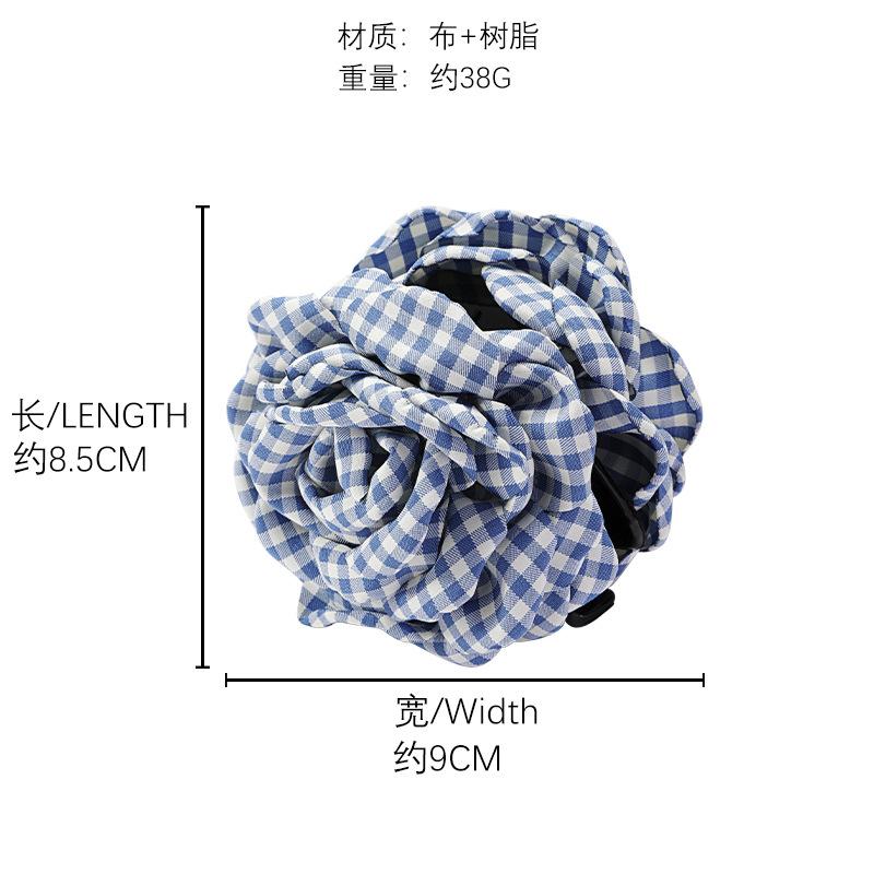Early spring head flower plaid flower grab clip simple hair grab ins high-end hairpin big flower hair accessories headdress